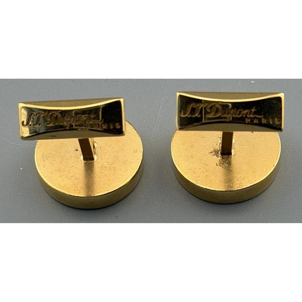 Vintage Horse Cufflinks S.T. Dupont Paris Gold Tone Enamel Signed Heavy
